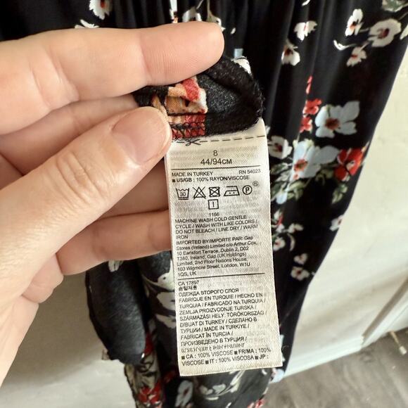 Banana Republic Size 8 Dress - Black Floral Midi Cinched Waist 3/4 Sleeve - Picture 10 of 10